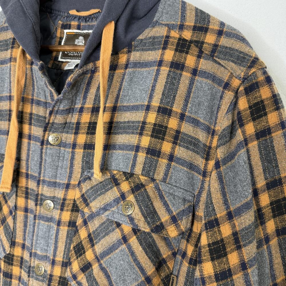 Legendary Flannel Jacket Large Gray Plaid Outfitters Hooded Quilted Shacket Mens